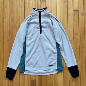Vintage Nike Fit Quarter Zip Fleece Pullover Grey Teal Thumbholes Boys L 12-14